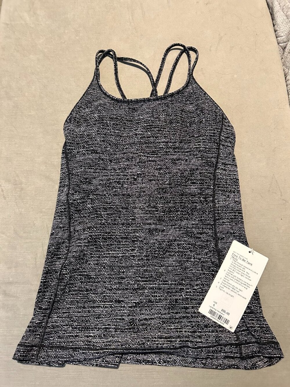 NWT LULULEMON Free To Be Tank Nulu Tweed Black White Strappy Size 6